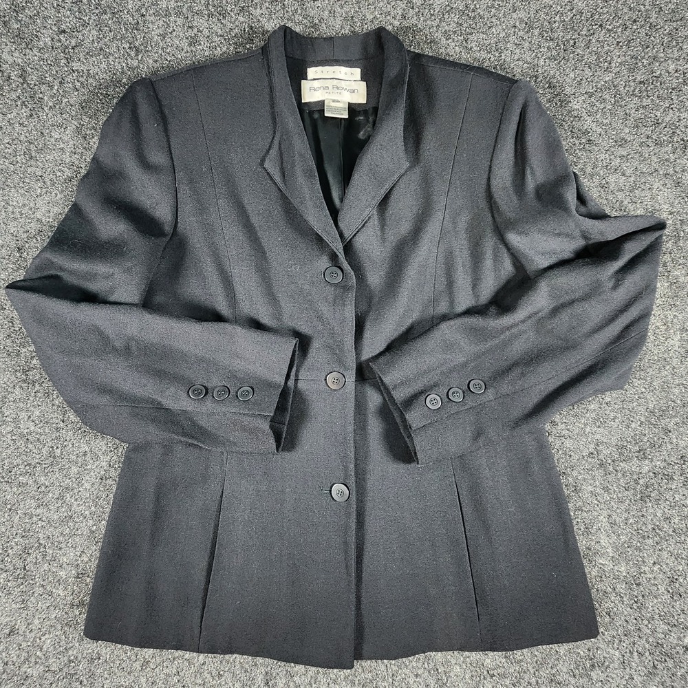 VTG‎ Rena Rowan Blazer Women 10P Black 3 Button Jacket Business Office Career